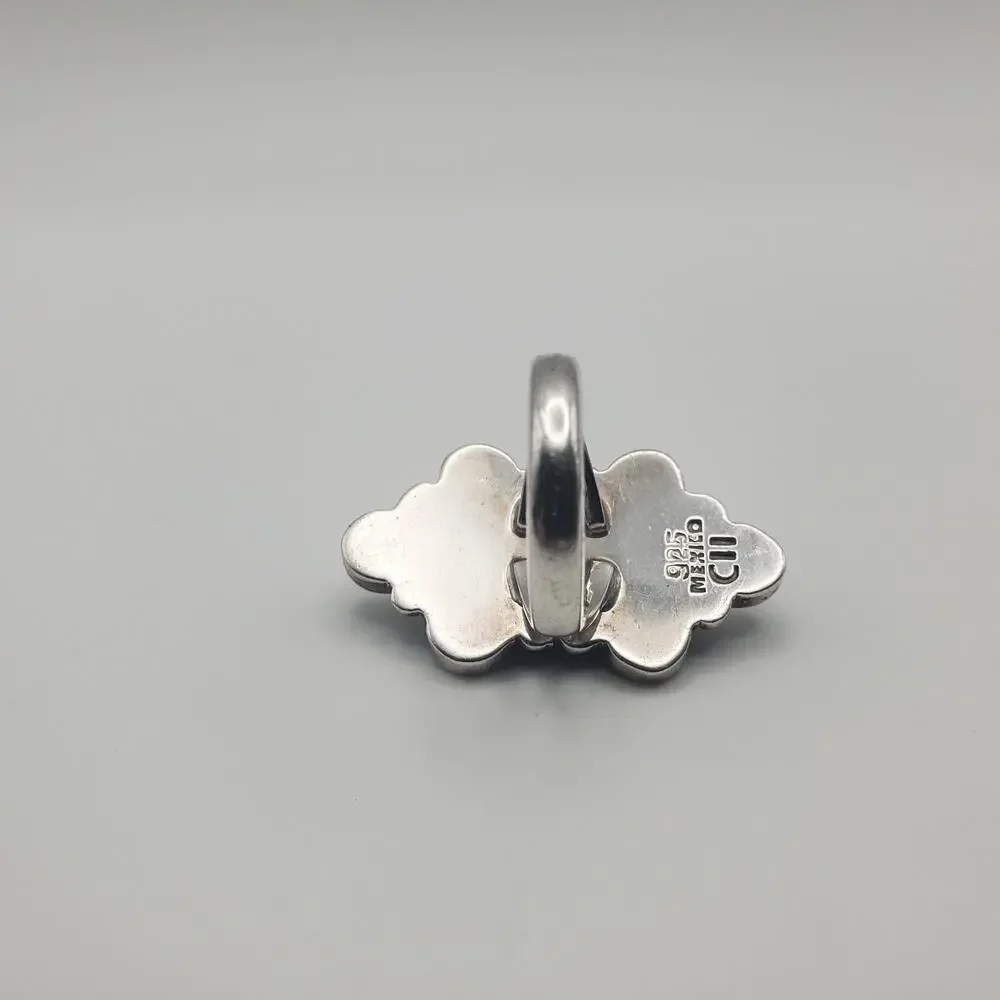 Vintage CII 925 MEXICO Sterling Silver Elongated Blue Lace Agate Ring Size 6